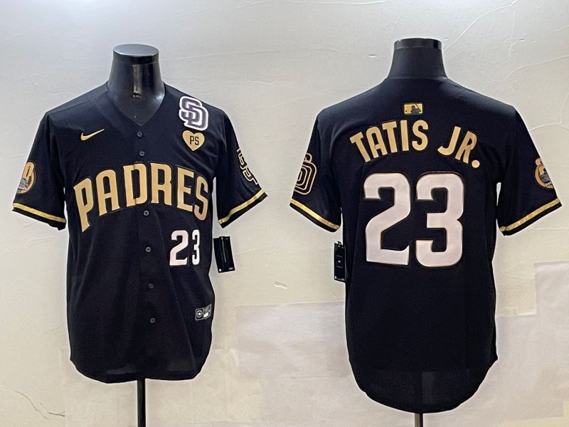 Men San Diego Padres #23 Tatis Jr Black Gold Fashion 2025 Nike MLB Jersey style 7->san diego padres->MLB Jersey